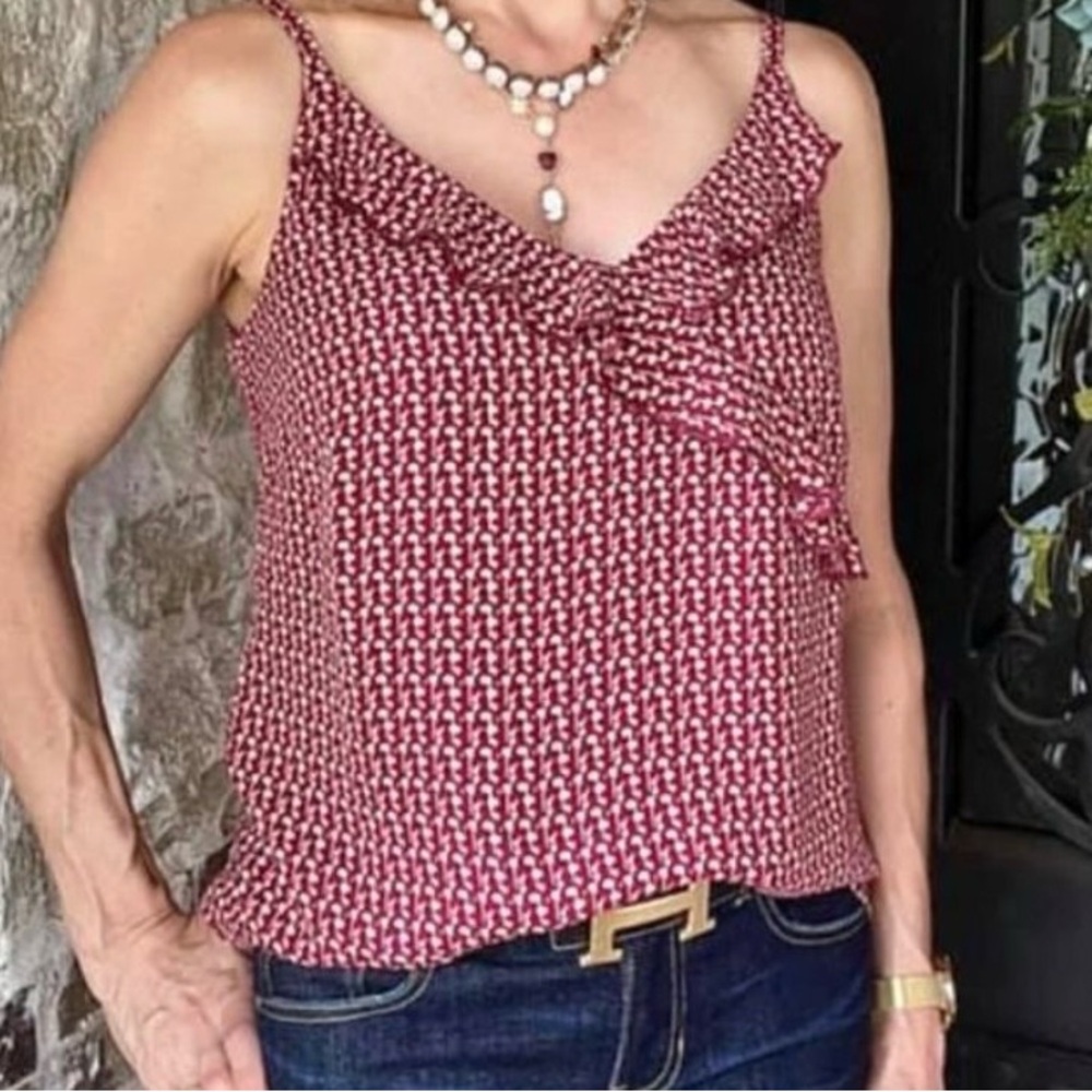 Cabi Fresco Cami in maroon with an outline print M